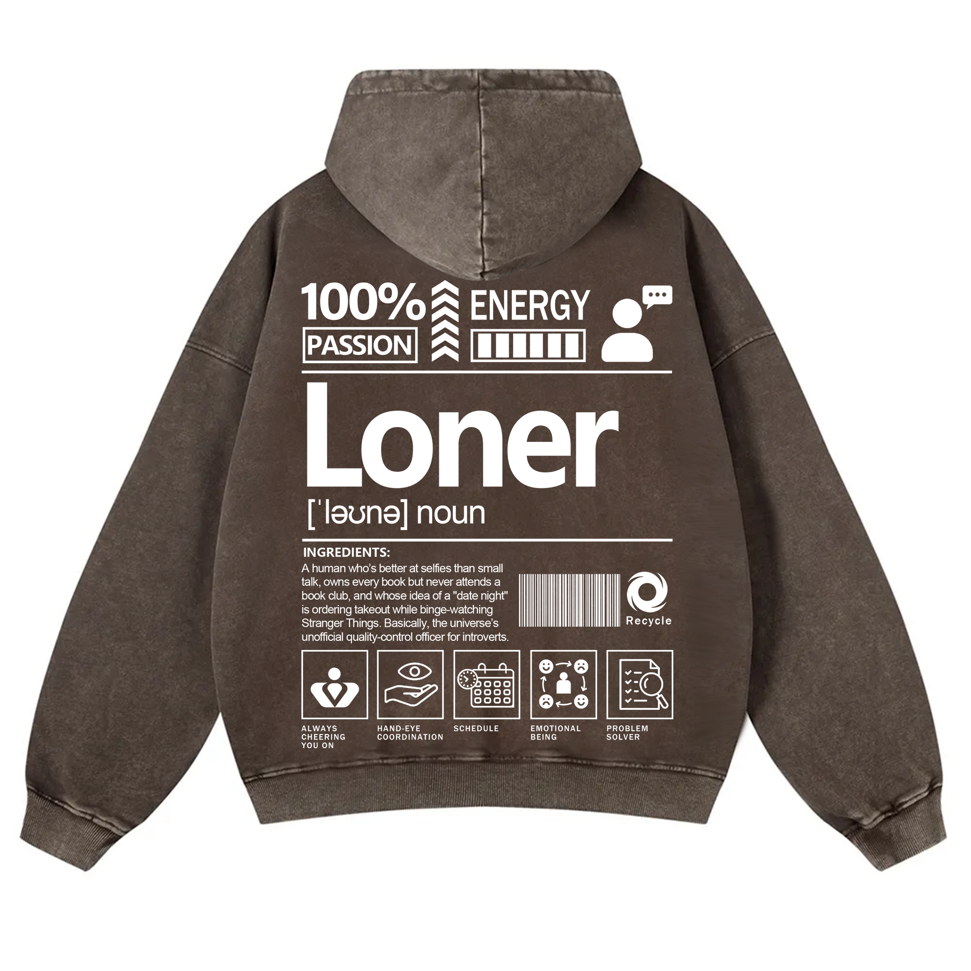 Loner Unisex Fit Vintage Washed Hoodie