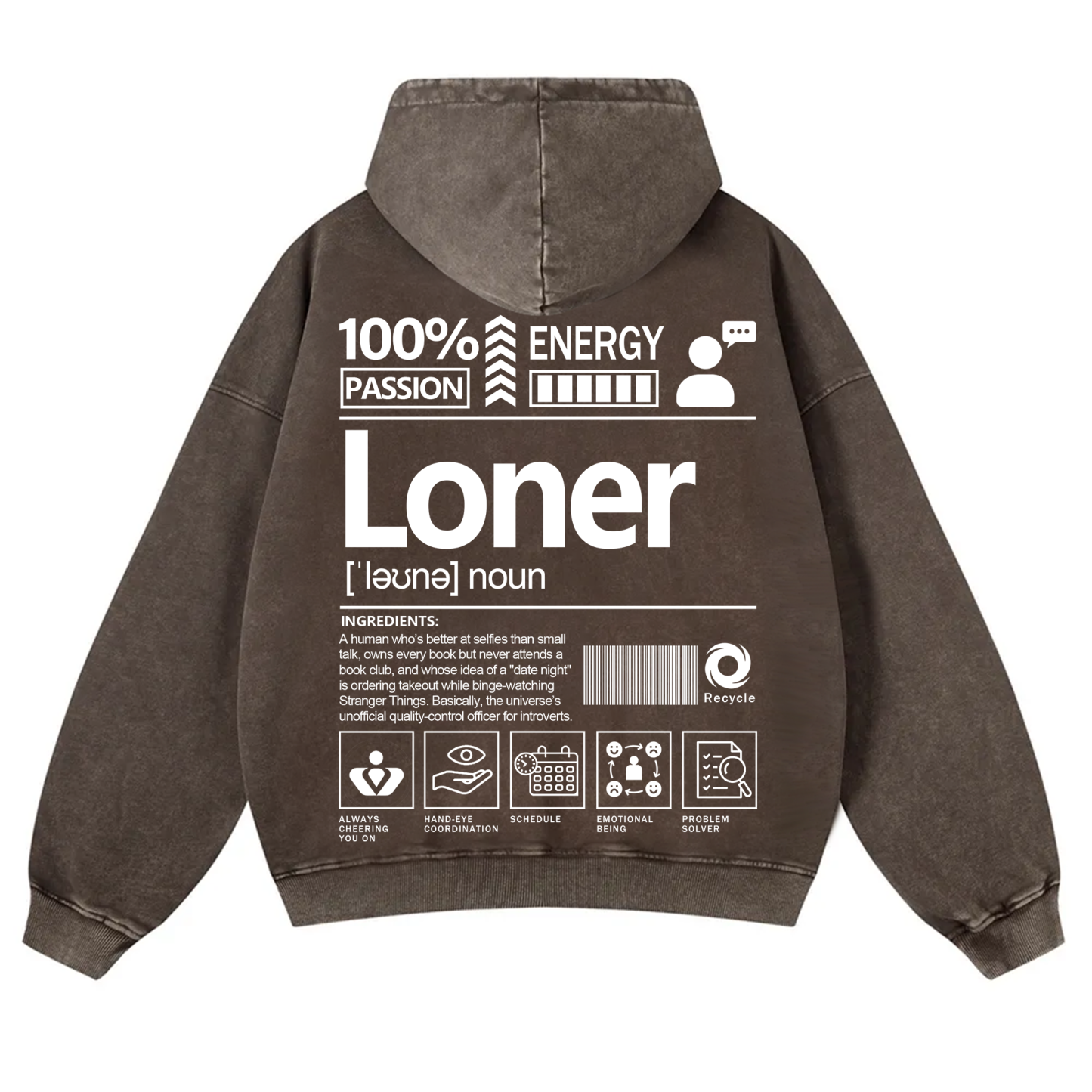 Loner Unisex Fit Vintage Washed Hoodie