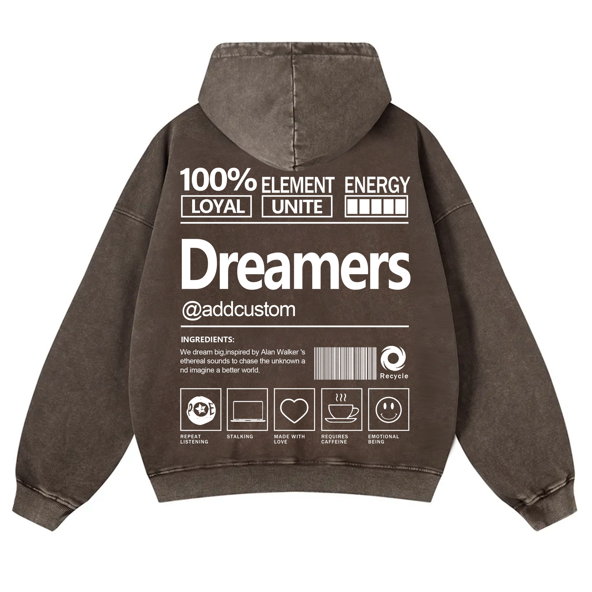 Dreamers Addcustom Unisex Fit Vintage Washed Hoodie