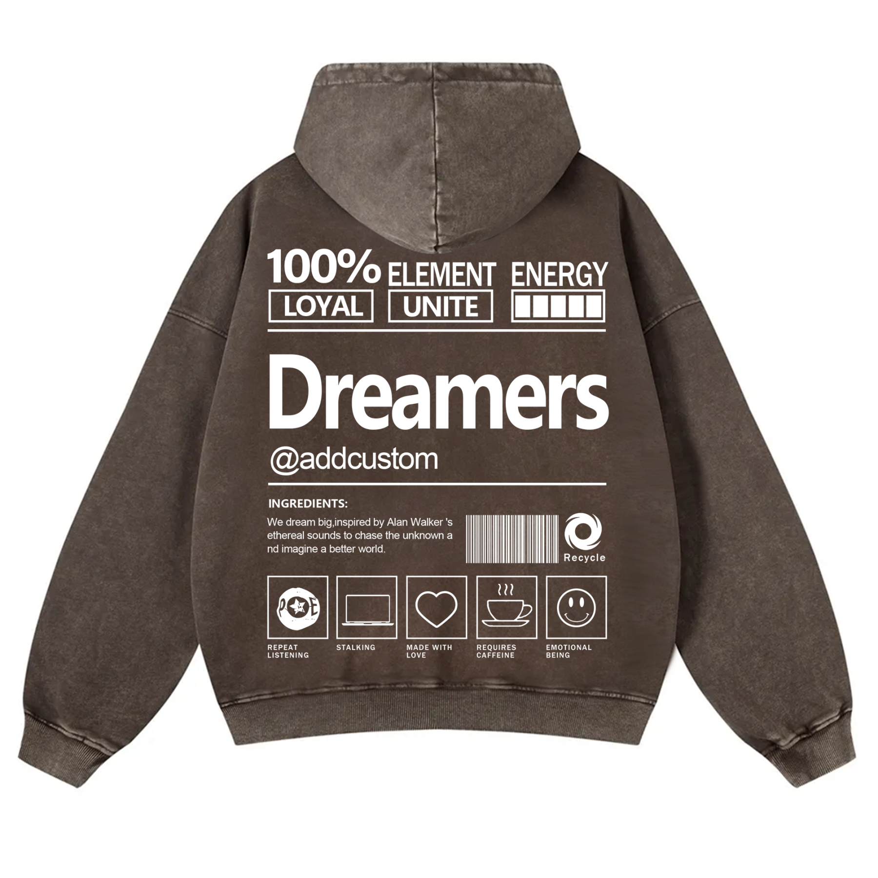 Dreamers Addcustom Unisex Fit Vintage Washed Hoodie