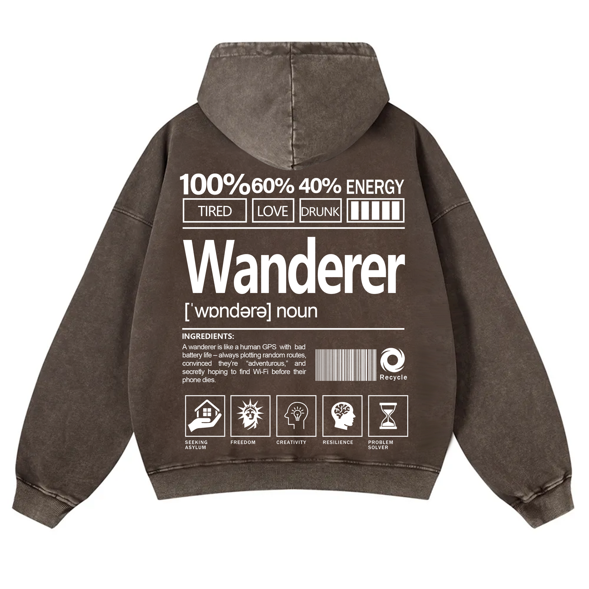 Wanderer Unisex Fit Vintage Washed Hoodie