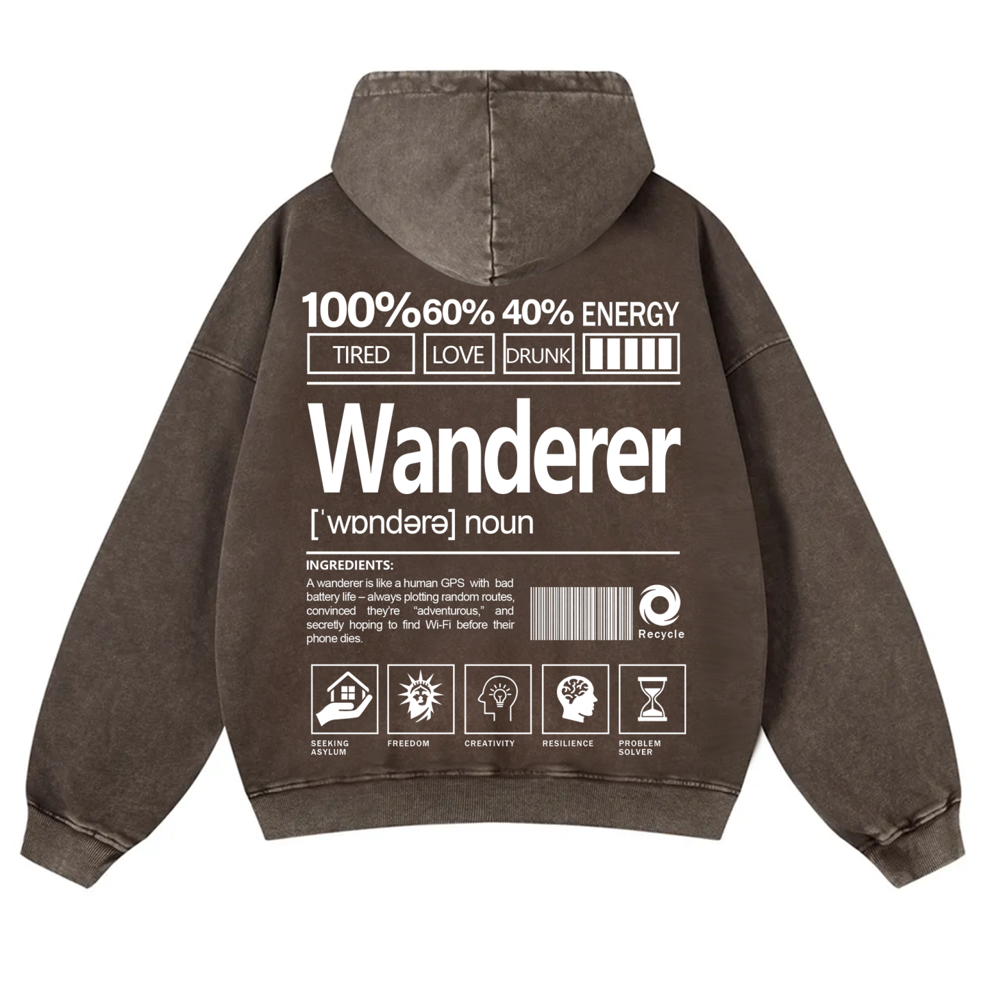 Wanderer Unisex Fit Vintage Washed Hoodie