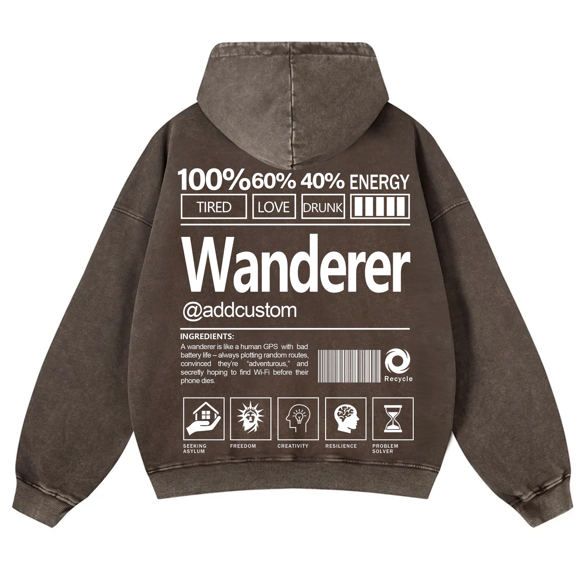 Wanderer Addcustom Unisex Fit Vintage Washed Hoodie