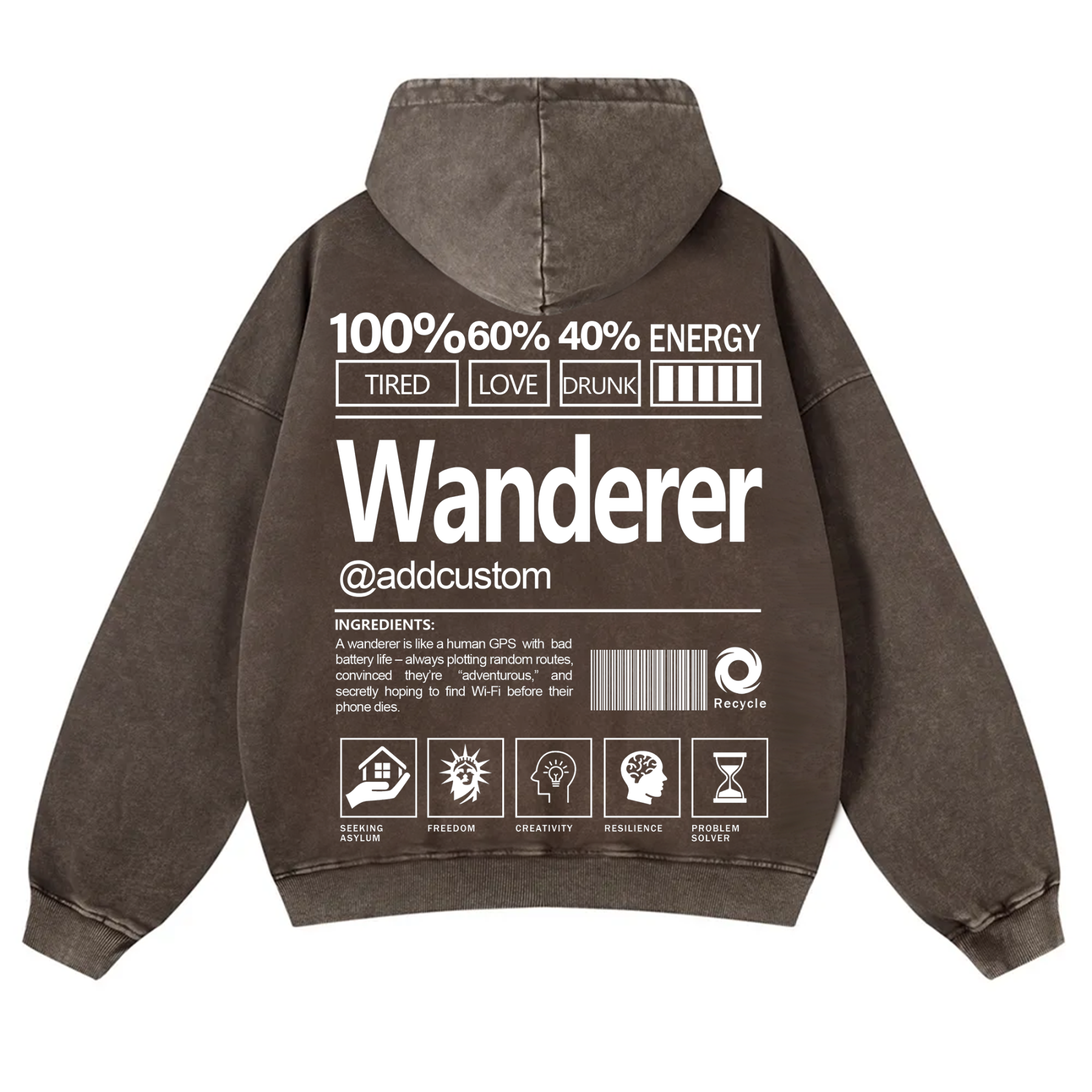 Wanderer Addcustom Unisex Fit Vintage Washed Hoodie