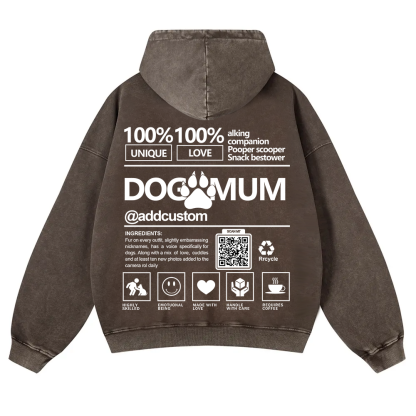 Dog Mum  Addcustom QR Code Name Casual Washed Hoodie