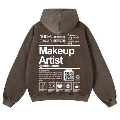 Wearishow Makeup Artist Addcustom QR Code Casual Washed Hoodie