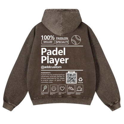 Padel player Addcustom QR Code Casual Washed Hoodie wearishow