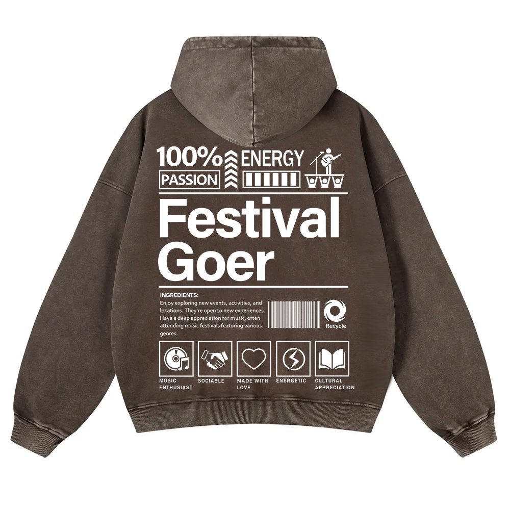 Festival Goer Casual Washed Hoodie wearishow