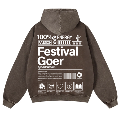 Festival Goer Custom Unisex Casual Washed Hoodie wearishow