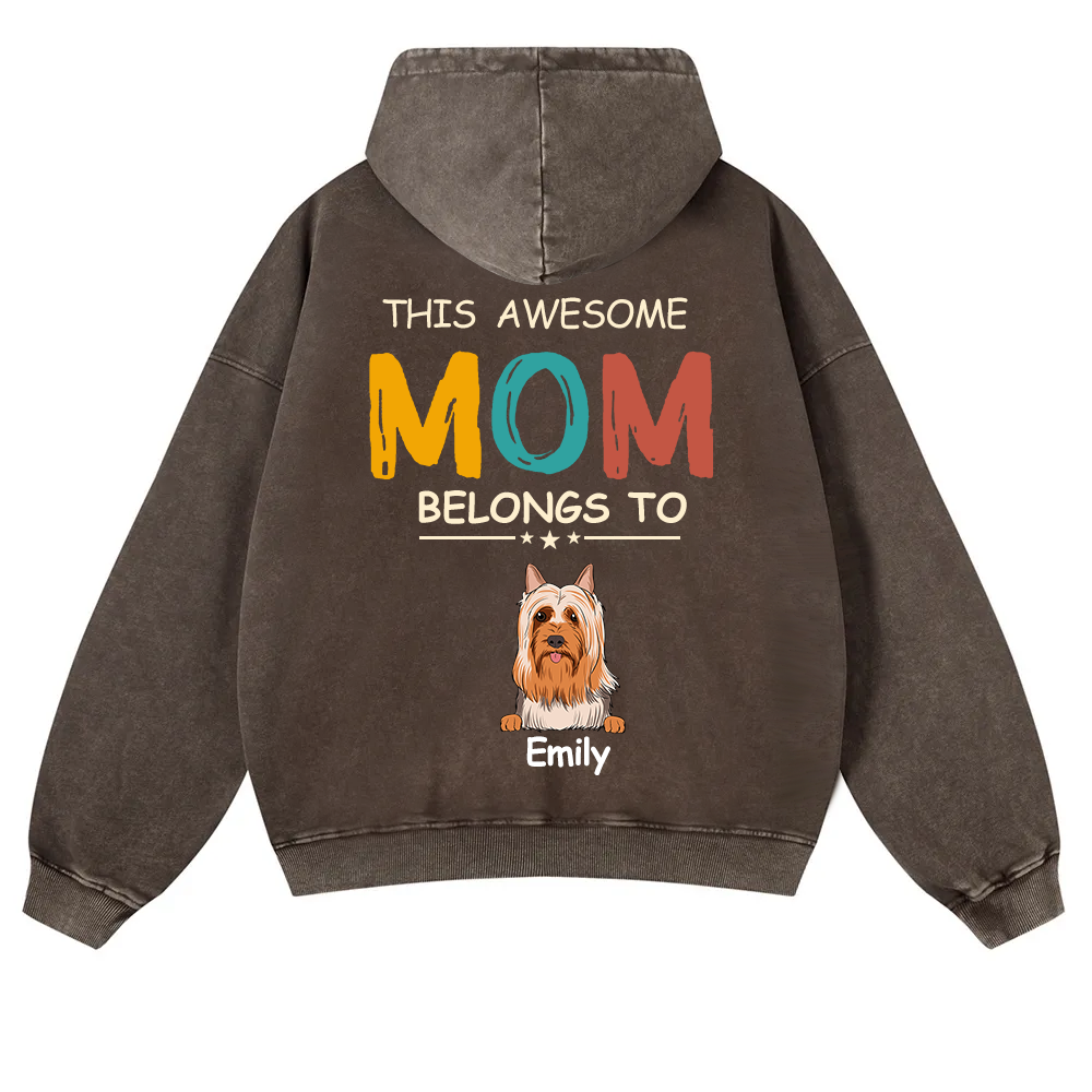 This Awesome Mom/Dad Belongs To - Personalized Custom Unisex Washed Hoodie