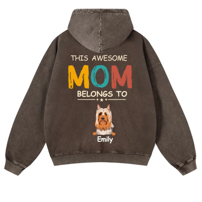 This Awesome Mom/Dad Belongs To - Personalized Custom Unisex Washed Hoodie