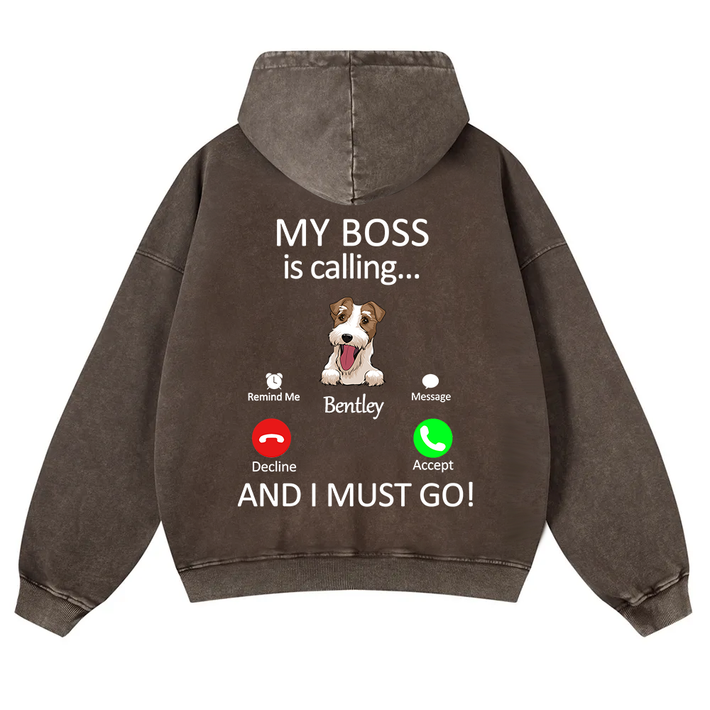 Dog Boss Calling - Personalized Custom Unisex Washed Hoodie wearishow