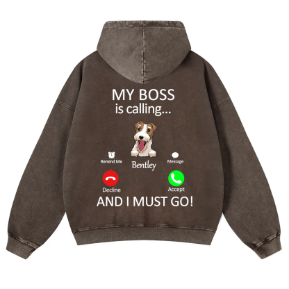 Dog Boss Calling - Personalized Custom Unisex Washed Hoodie wearishow