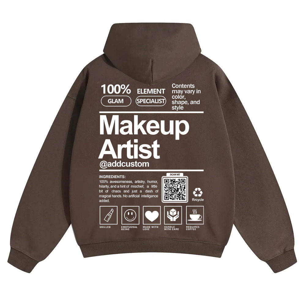 Wearishow Makeup Artist Addcustom QR Code Solid Color Hoodie