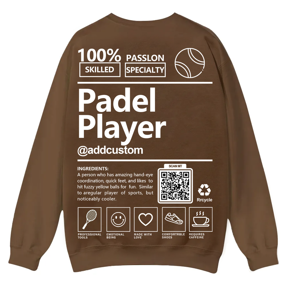 Padel player Addcustom QR Code Casual Crewneck Sweatshirt wearishow