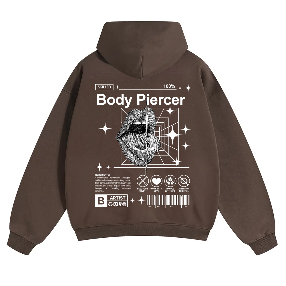 Body Piercer Casual Unisex Solid Color Hoodie wearishow