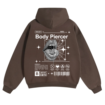Body Piercer Casual Unisex Solid Color Hoodie wearishow