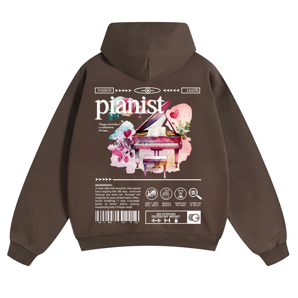 Pianist Unisex Solid Color Hoodie wearishow