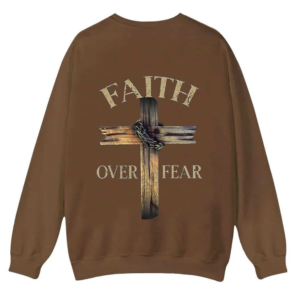 Faith Over Fear Cross Casual Crewneck Sweatshirt wearishow