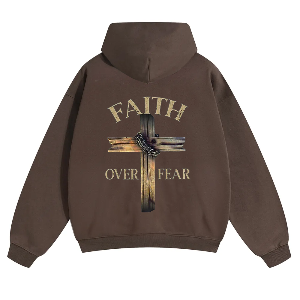 Faith Over Fear Cross Unisex Solid Color Hoodie wearishow