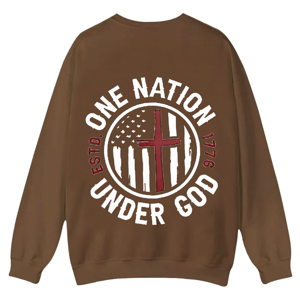 One Nation Under God ESTD 1776 Casual Crewneck Sweatshirt wearishow