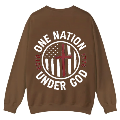 One Nation Under God ESTD 1776 Casual Crewneck Sweatshirt wearishow