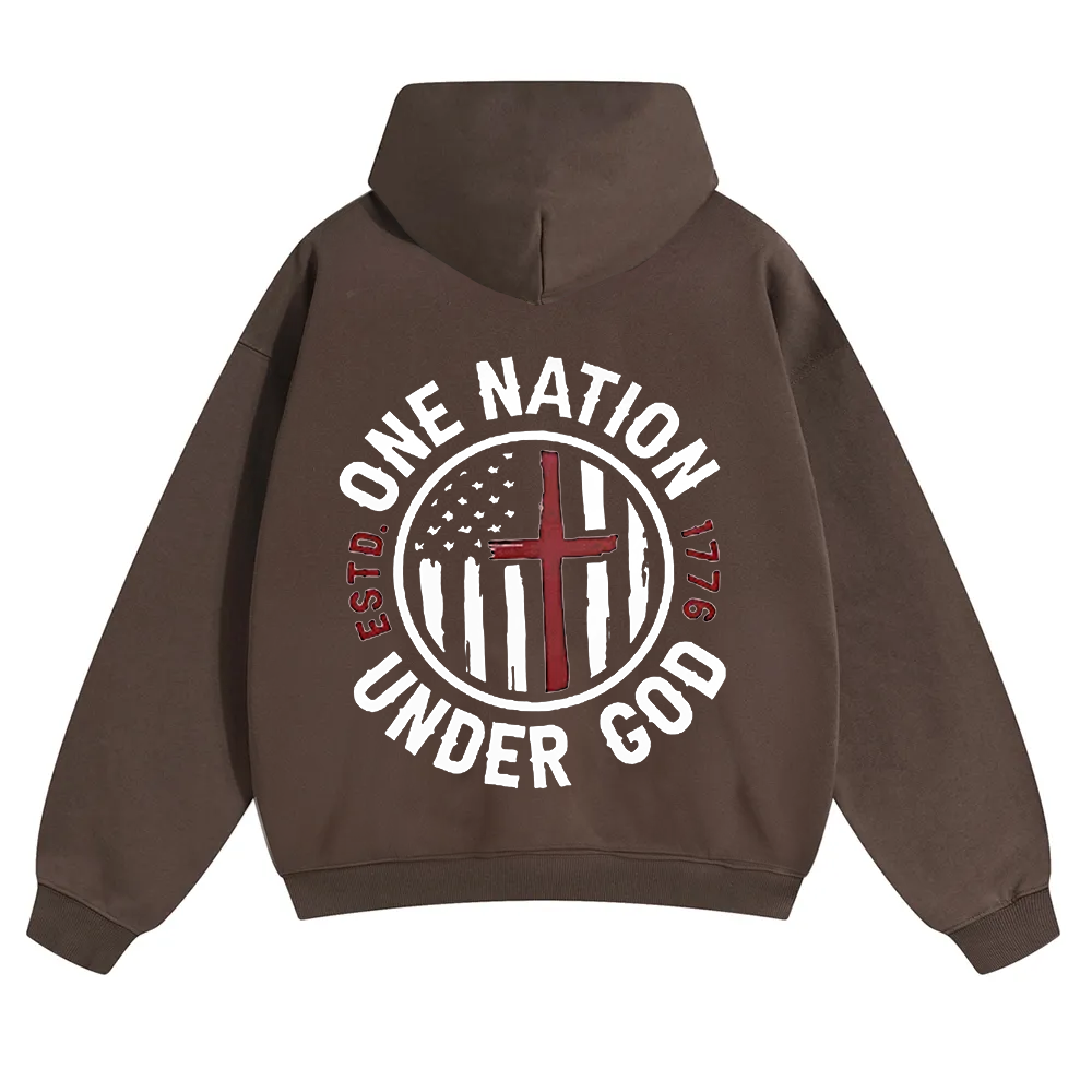 One Nation Under God ESTD 1776 Unisex Solid Color Hoodie wearishow