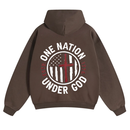 One Nation Under God ESTD 1776 Unisex Solid Color Hoodie wearishow