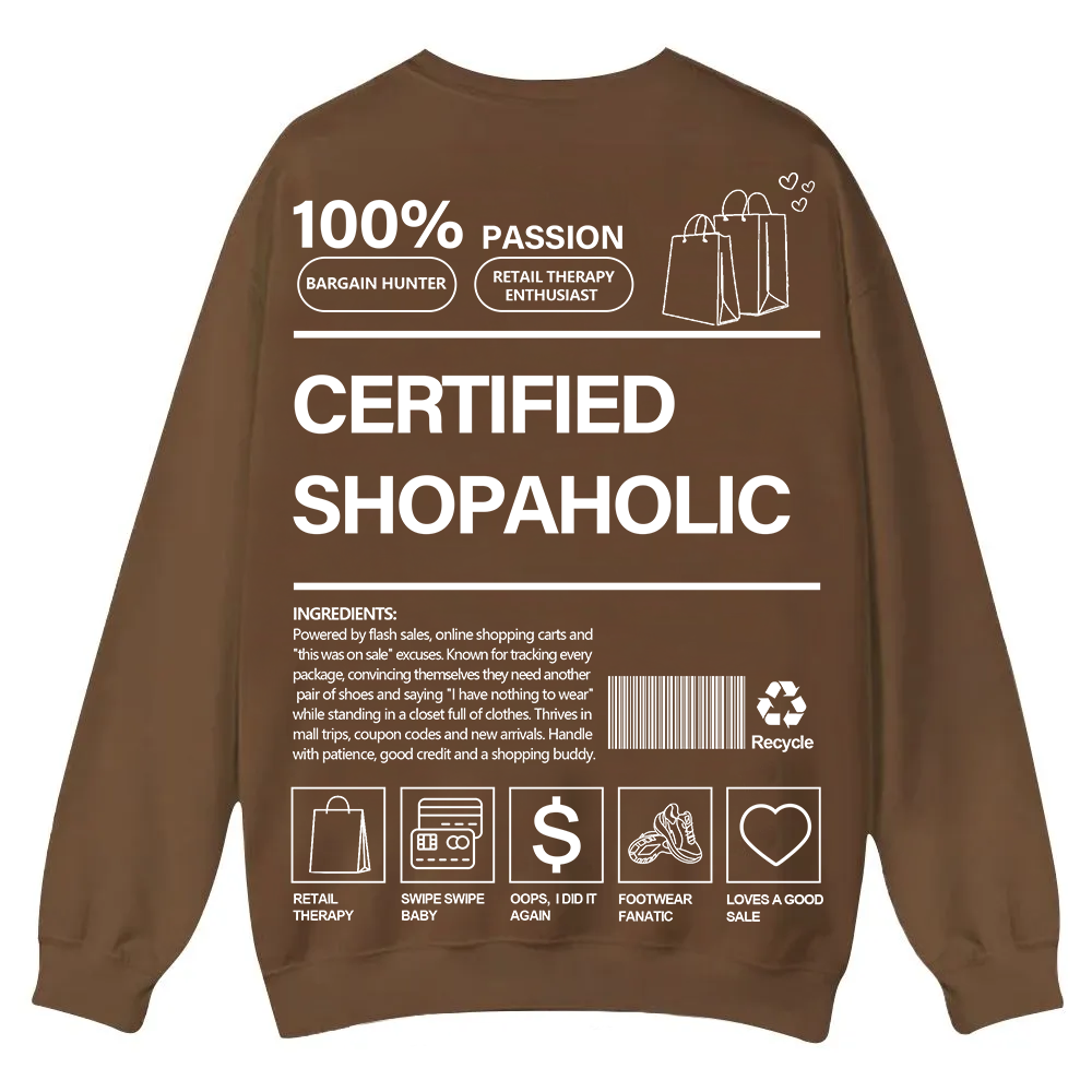 Certified Shopaholic Casual Crewneck Sweatshirt wearishow
