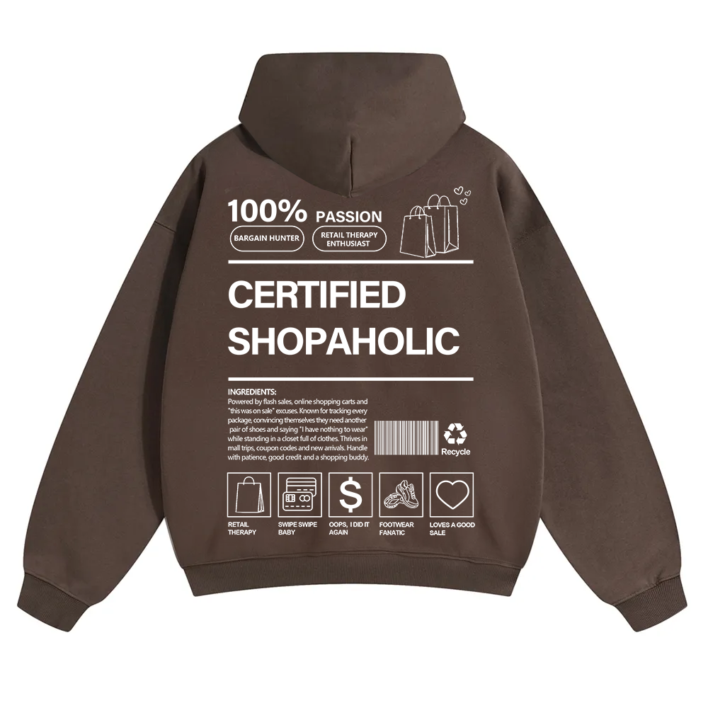 Certified Shopaholic Unisex Solid Color Hoodie wearishow