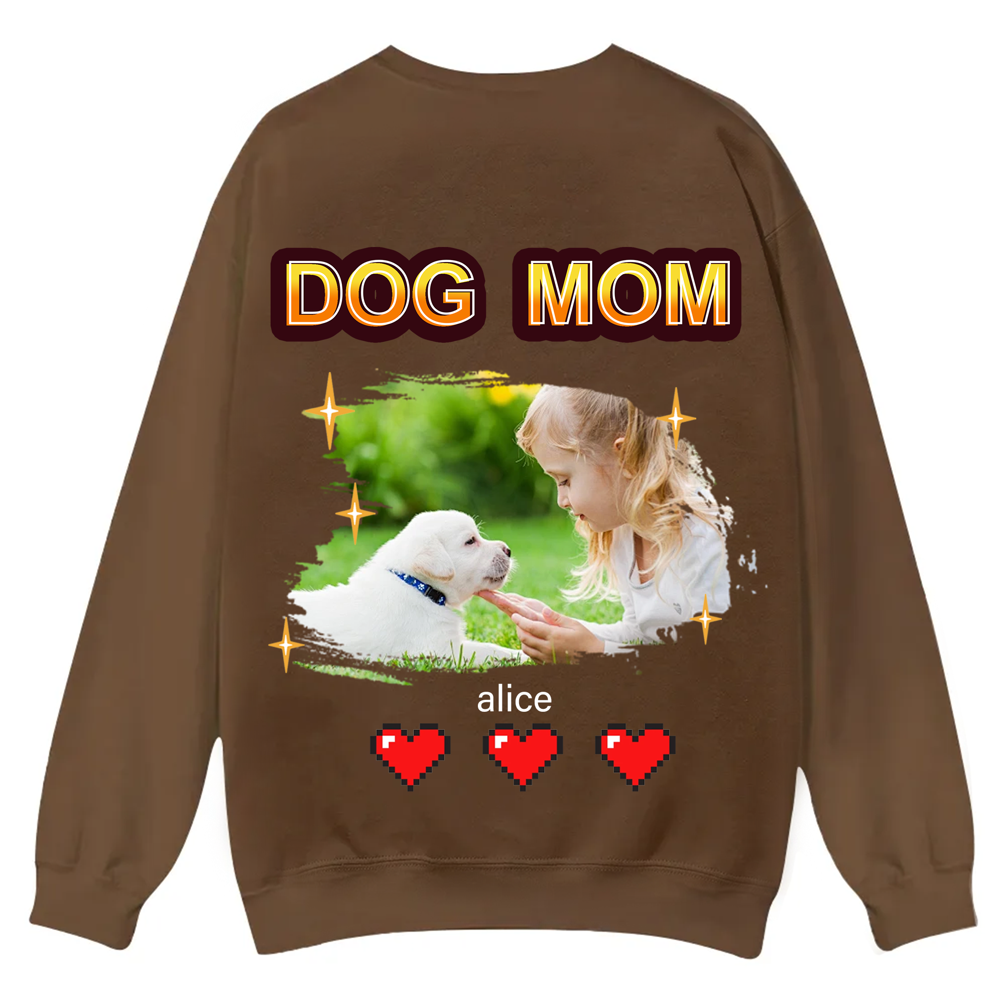 Dog Mom Pixel Photo - Personalized Custom Unisex Casual Crewneck Sweatshirt