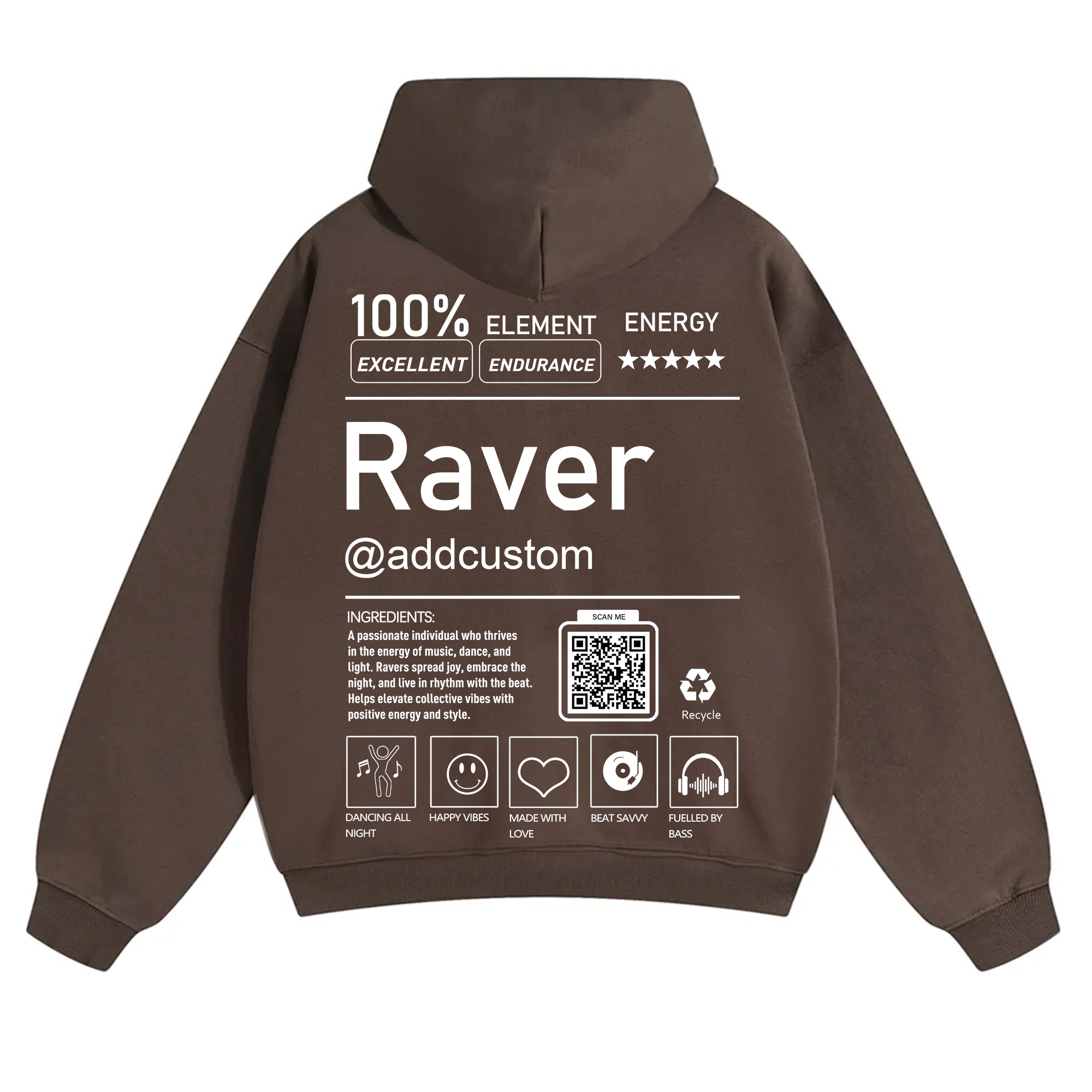Addcustom QR Code Raver Solid Color Hoodie wearishow