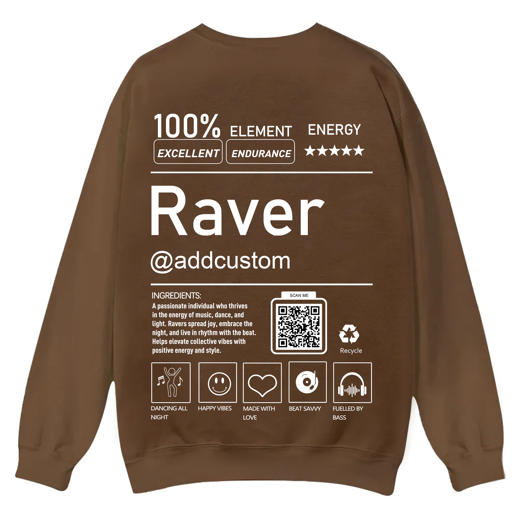 Addcustom QR Code Raver Casual Crewneck Sweatshirt wearishow