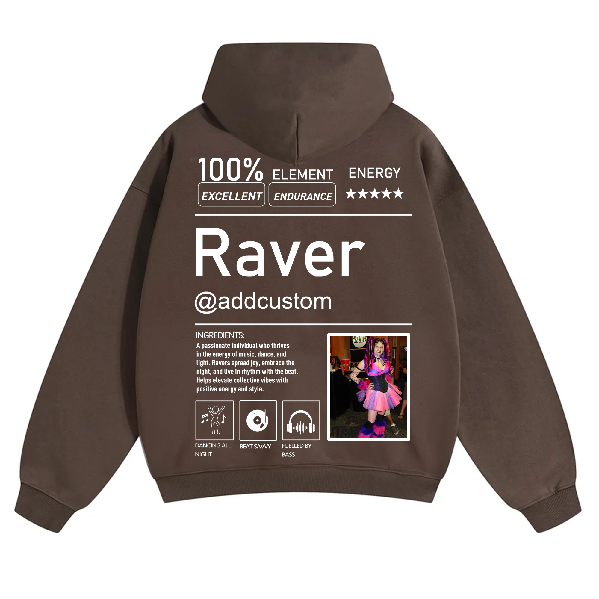Addcustom Photo Raver Solid Color Hoodie wearishow