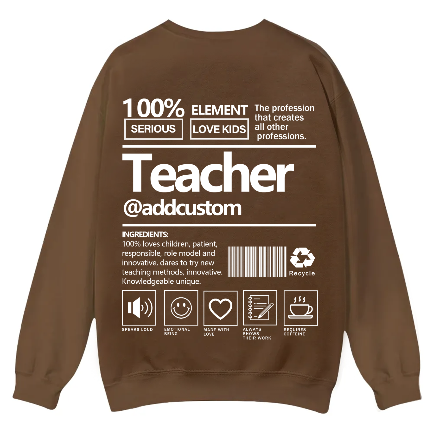Teacher Addcustom Casual Crewneck Sweatshirt wearishow