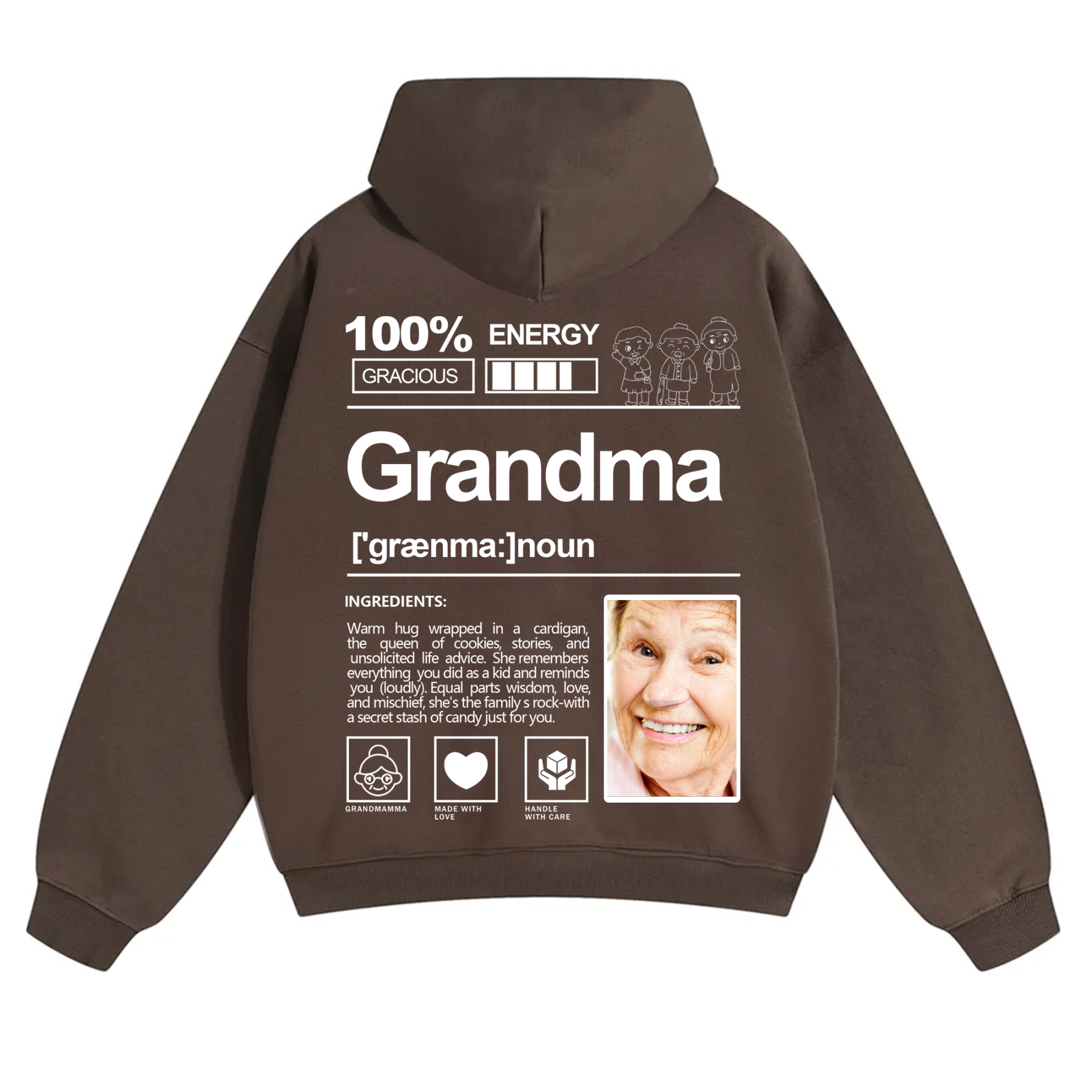 Addcustom Photo Grandma Solid Color Hoodie