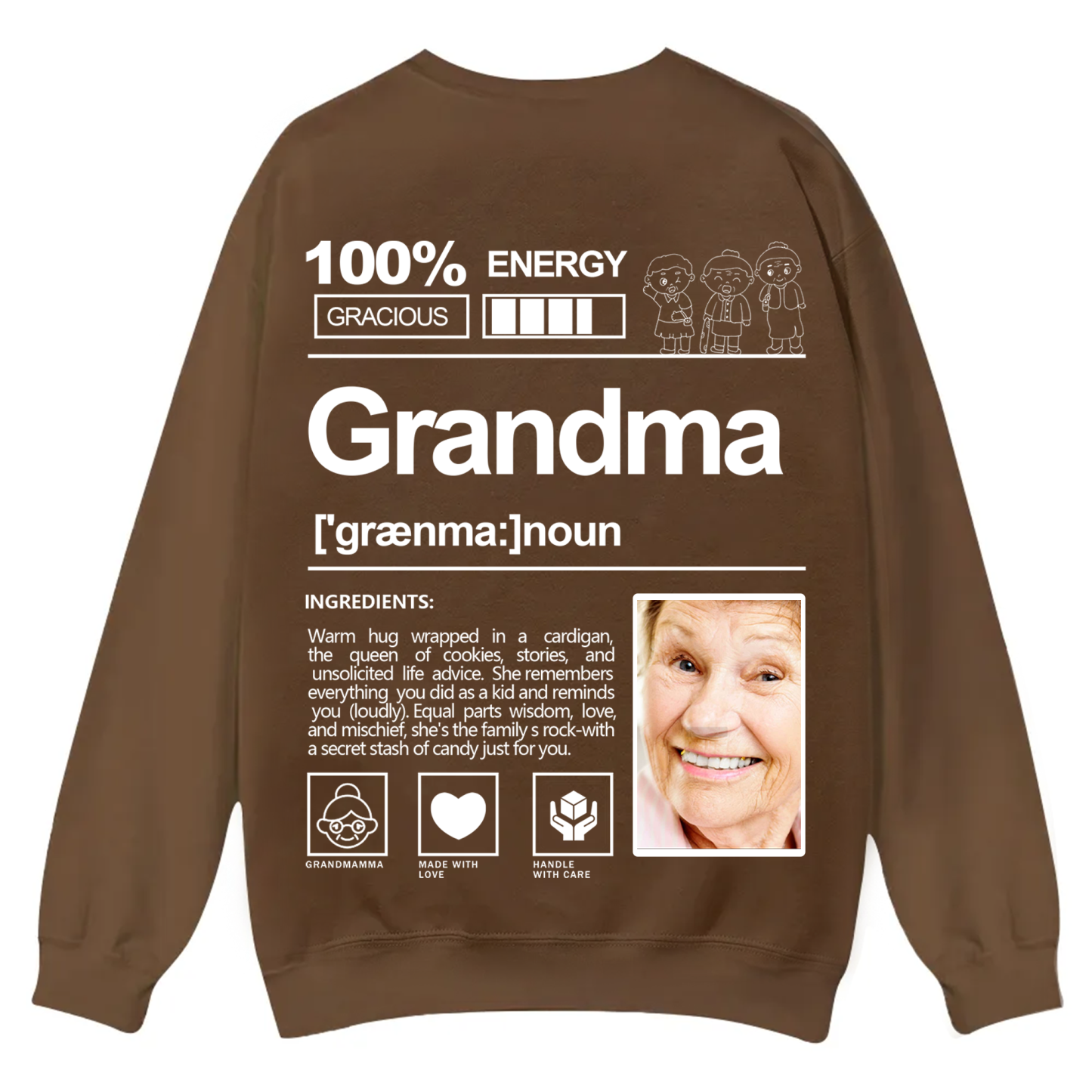 Addcustom  Photo Grandma Casual Crewneck Sweatshirt