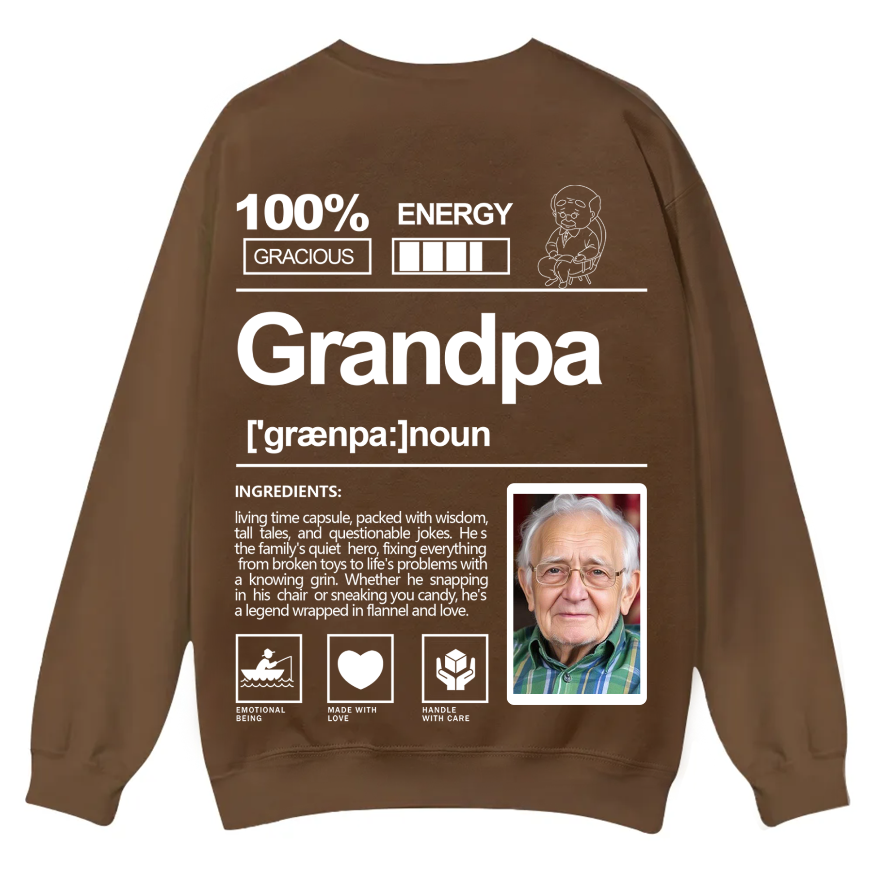 Addcustom  Photo Grandpa Casual Crewneck Sweatshirt