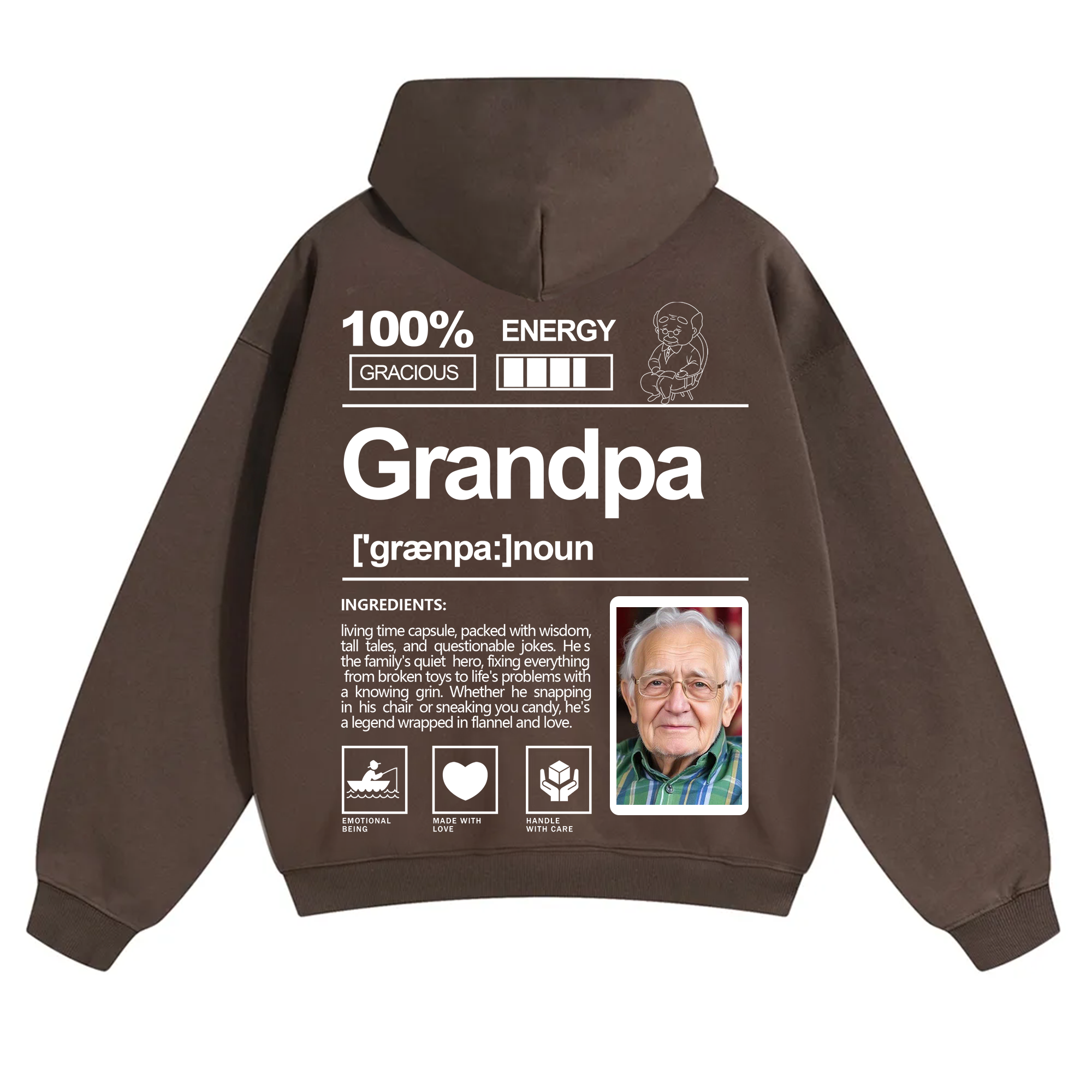 Addcustom Photo Grandpa Solid Color Hoodie