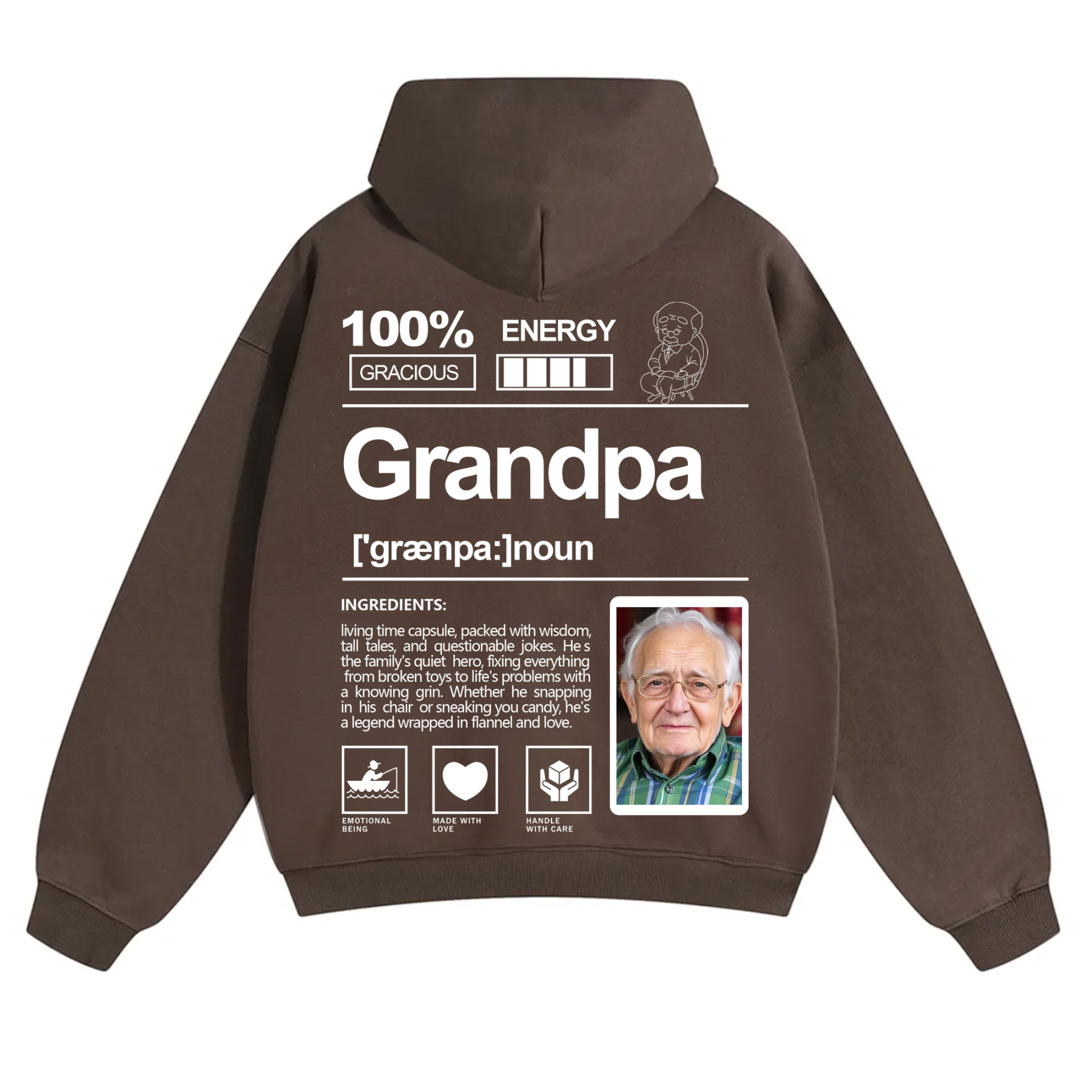 Addcustom Photo Grandpa Solid Color Hoodie