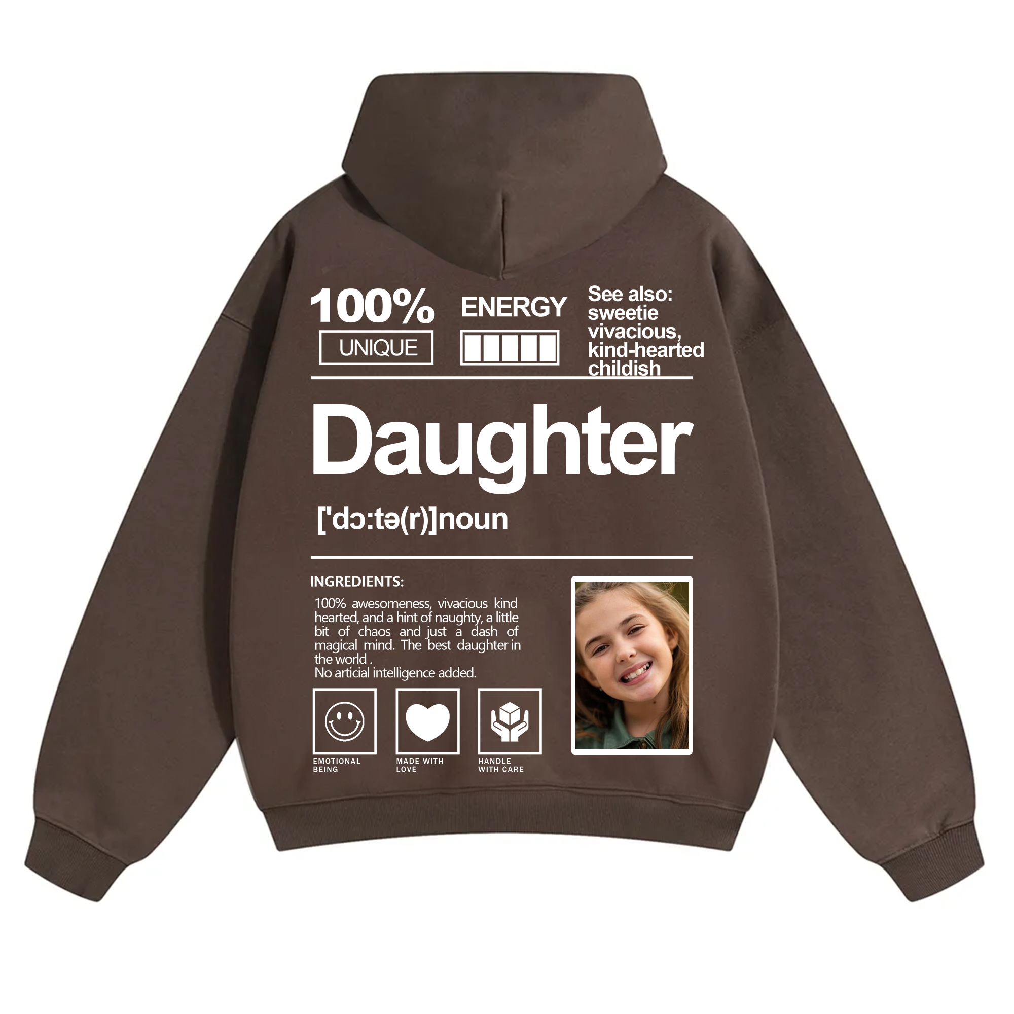Addcustom Photo Daughter Solid Color Hoodie