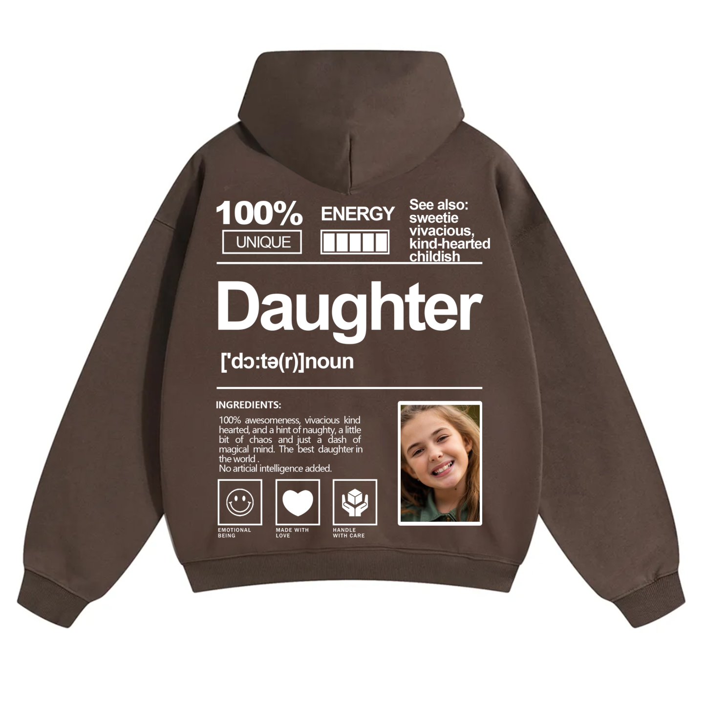 Addcustom Photo Daughter Solid Color Hoodie