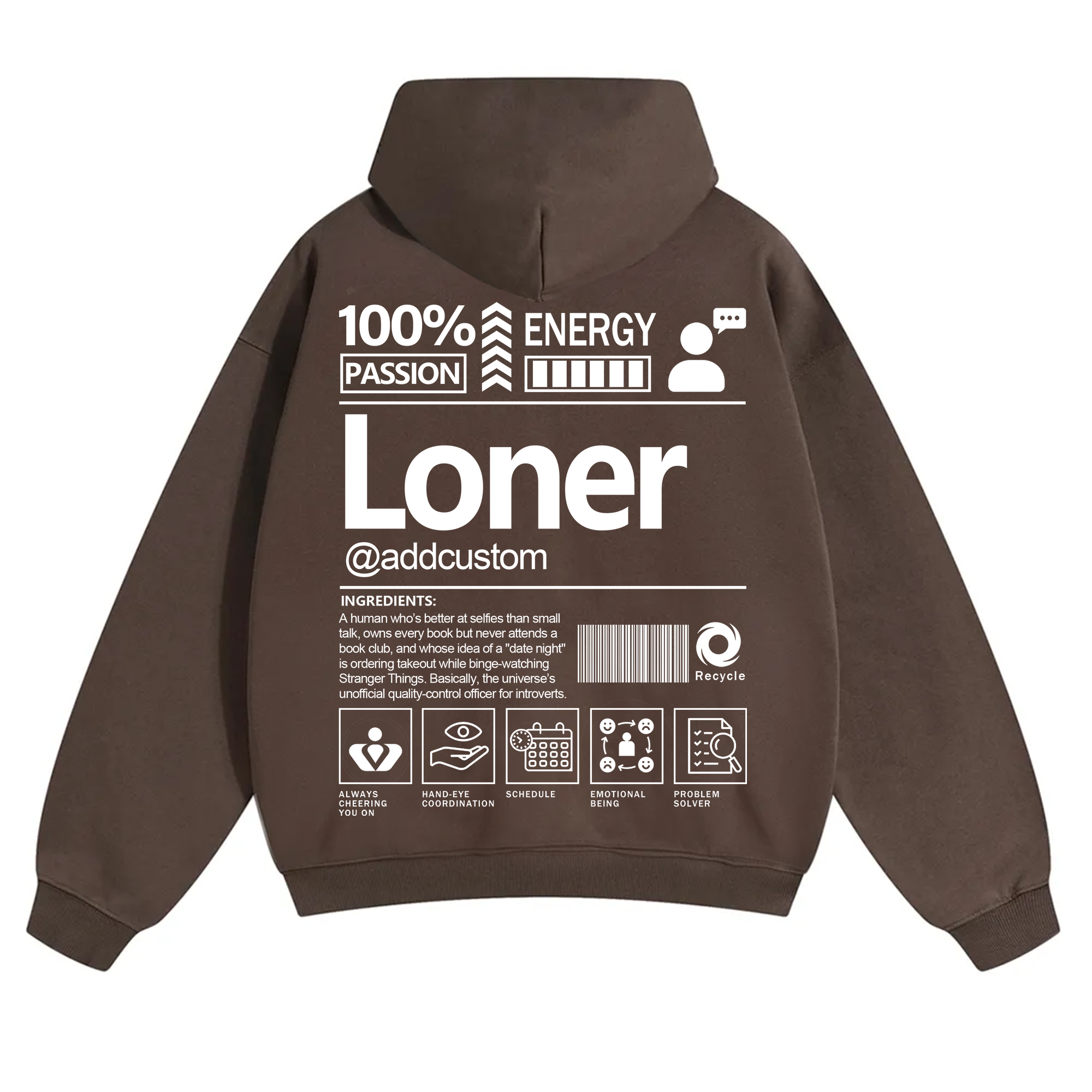 Loner  Addcustom Unisex Fit Solid Color Hoodie