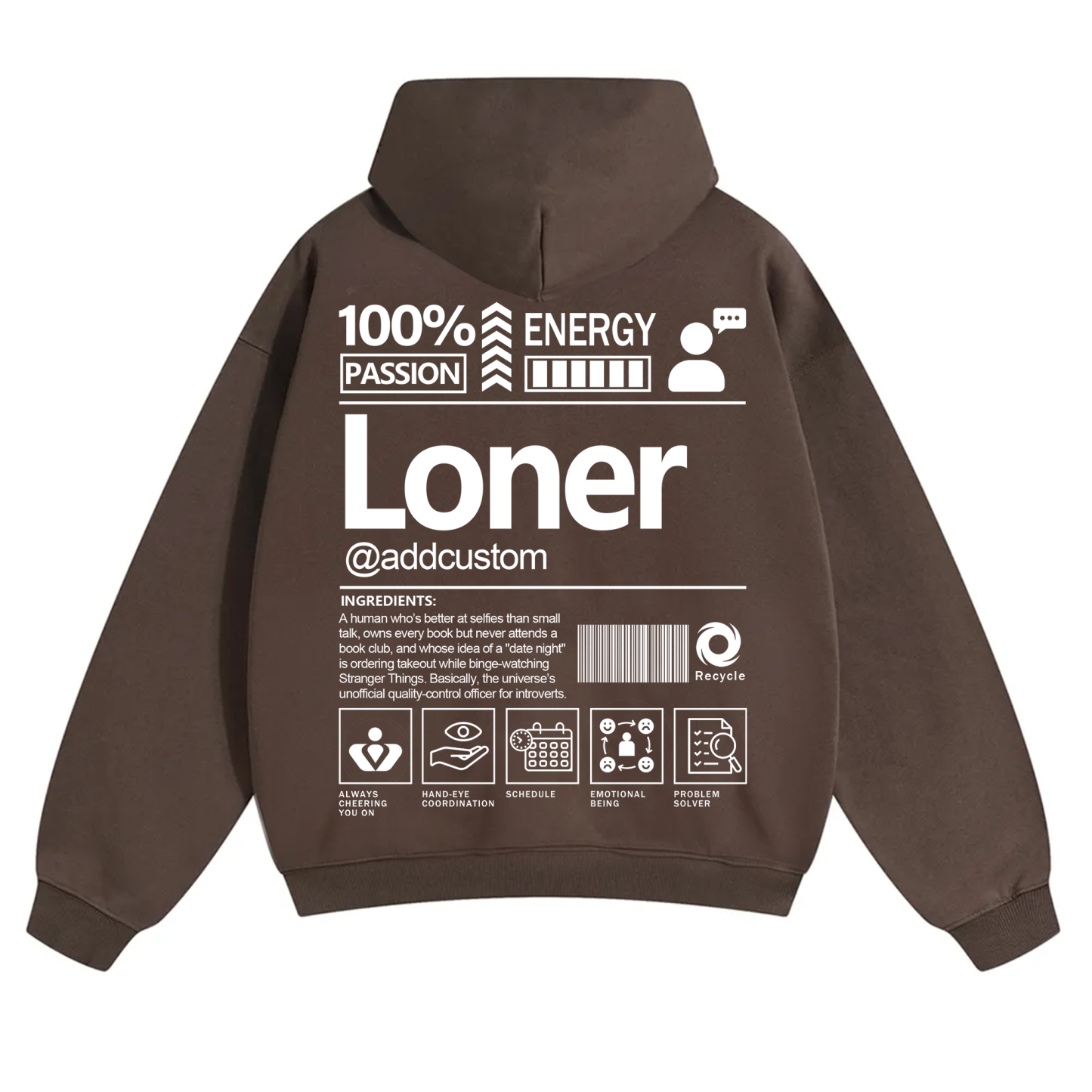 Loner  Addcustom Unisex Fit Solid Color Hoodie