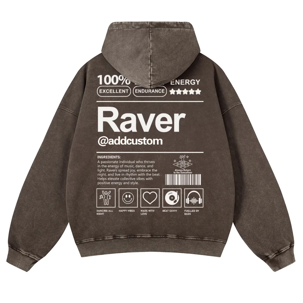 Addcustom Raver Casual Washed Hoodie wearishow