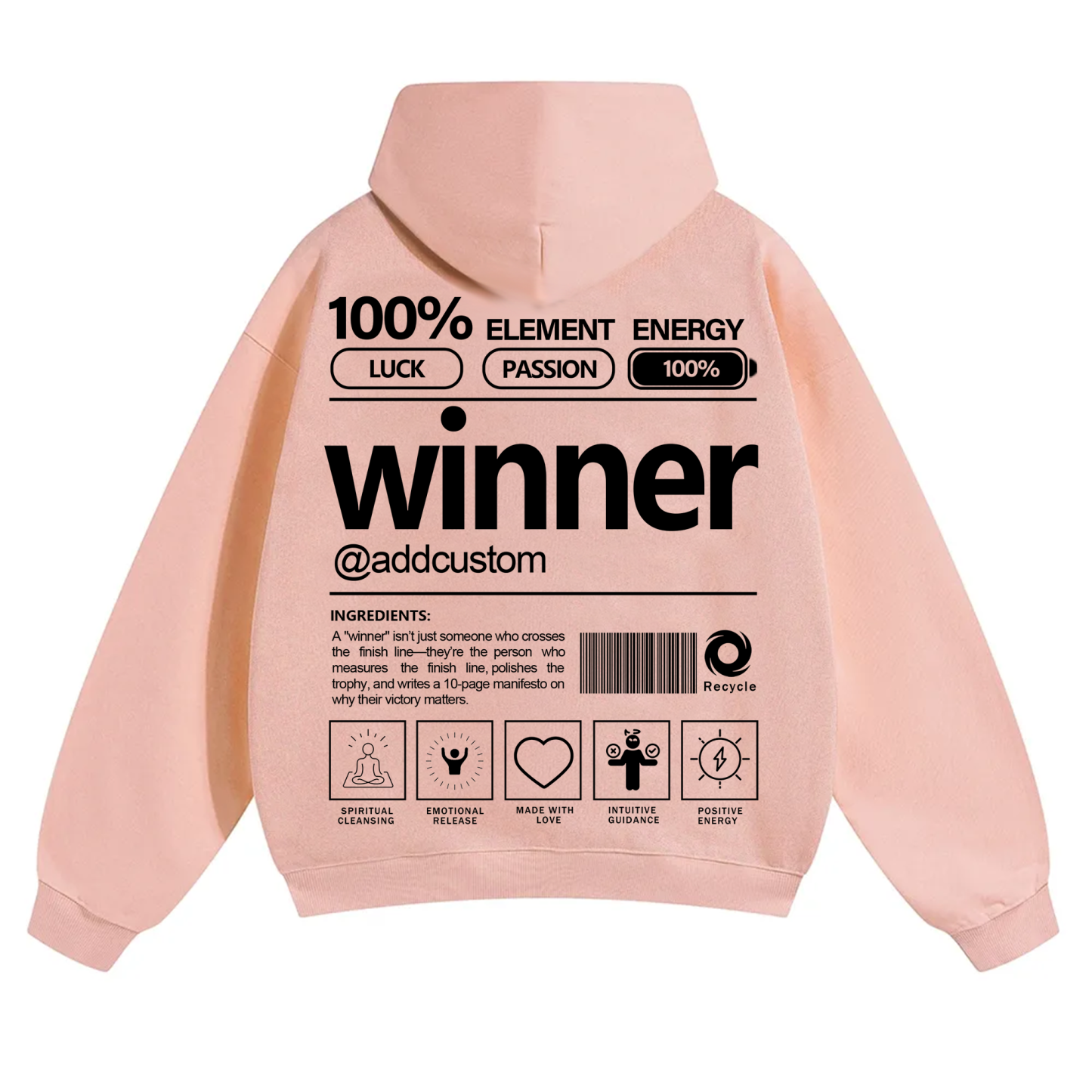 Winner Addcustom Unisex Fit Solid Color Hoodie