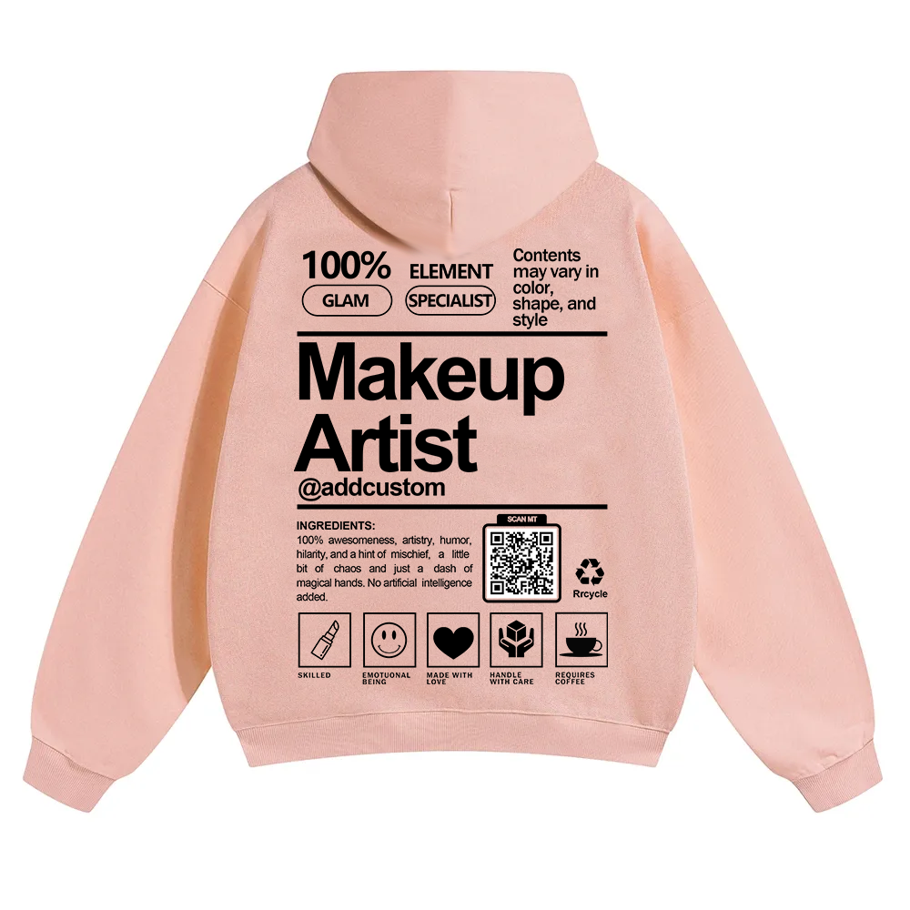 Wearishow Makeup Artist Addcustom QR Code Solid Color Hoodie