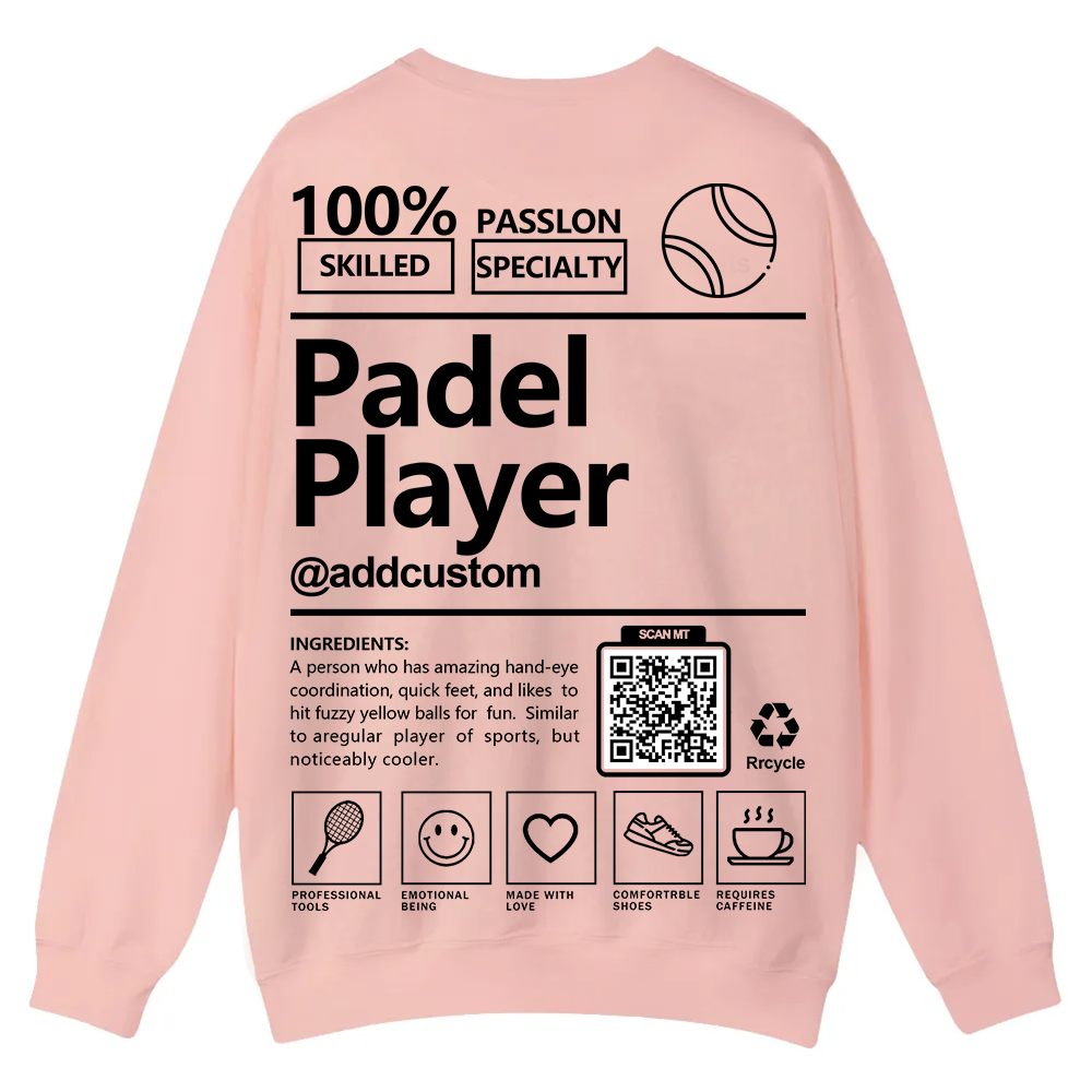 Padel player Addcustom QR Code Casual Crewneck Sweatshirt wearishow