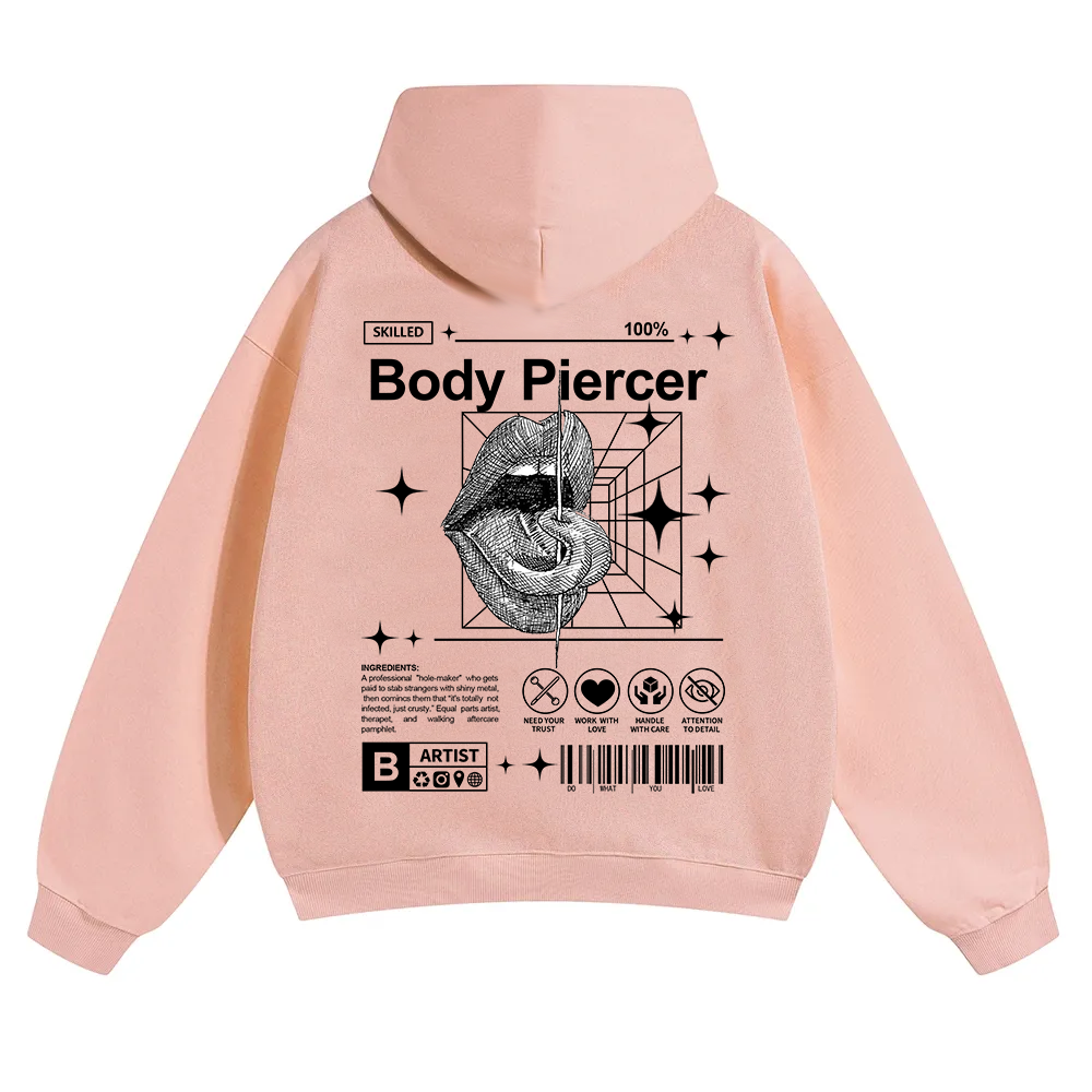 Body Piercer Casual Unisex Solid Color Hoodie wearishow