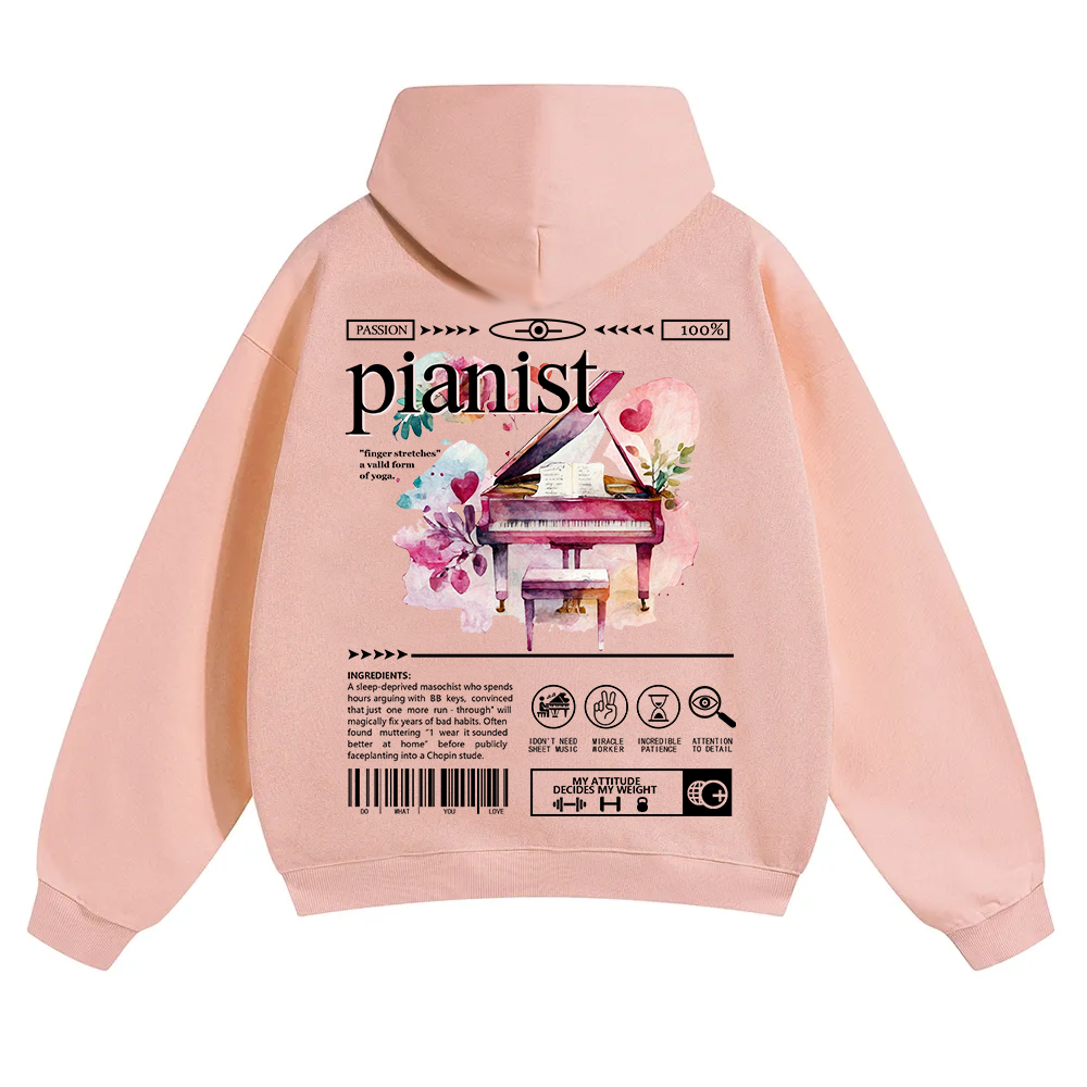 Pianist Unisex Solid Color Hoodie wearishow